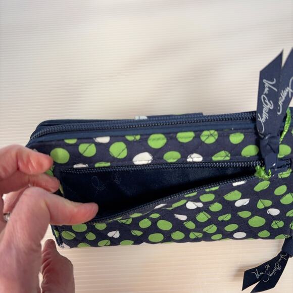 Vera Bradley Turnlock Wallet Lucky Dots Navy Green Quilted Zip Wallet NWT - Picture 8 of 10